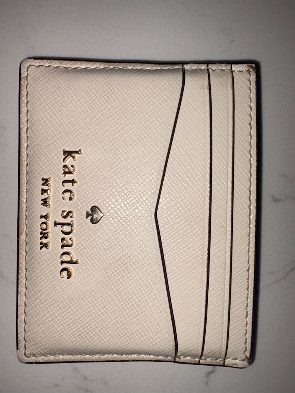 kate spade Cream Saffiano Slim Card & Key Holder with Gold Logo